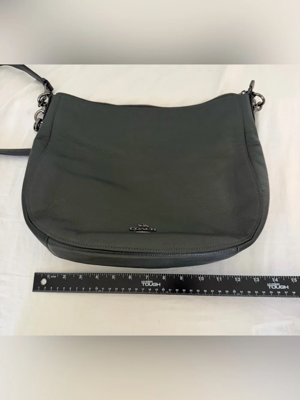 Coach Chelsea Black Pebbled Leather Shoulder Bag- gunmetal gray